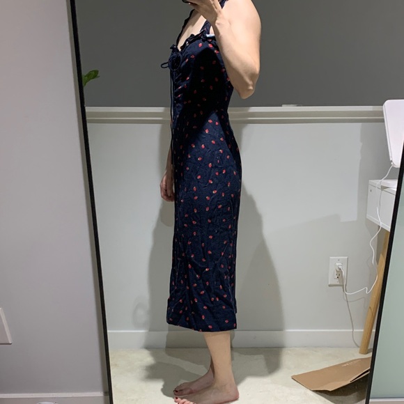 Finders Keepers Navy Midi Dress with Red Pattern - Picture 2 of 6